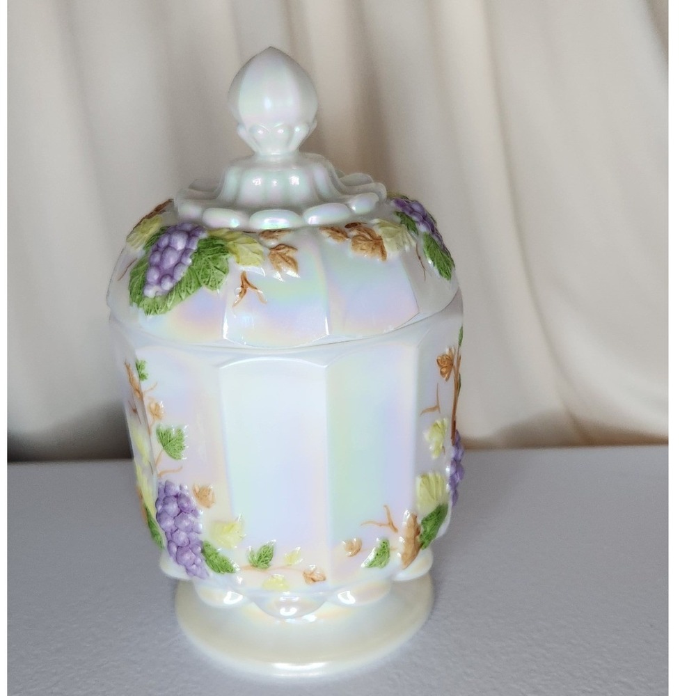 Westmoreland Milk Glass Iridescent Condiment Dish-Grape Leaves